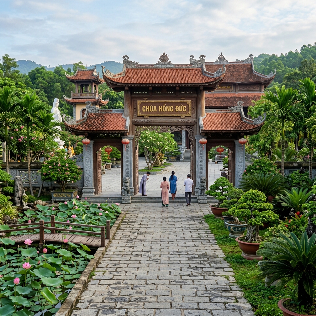 Khuôn viên xanh mát của chùa